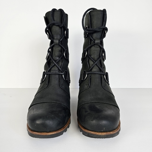 SOREL Joan of Arctic Wedge Lace Up Leather Boots 8.5 Black - Picture 2 of 12